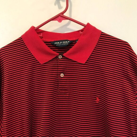 Polo Golf by Ralph Lauren Men's 2-Button Striped Polo Shirt Sz XXL in Red, Black - Picture 2 of 14